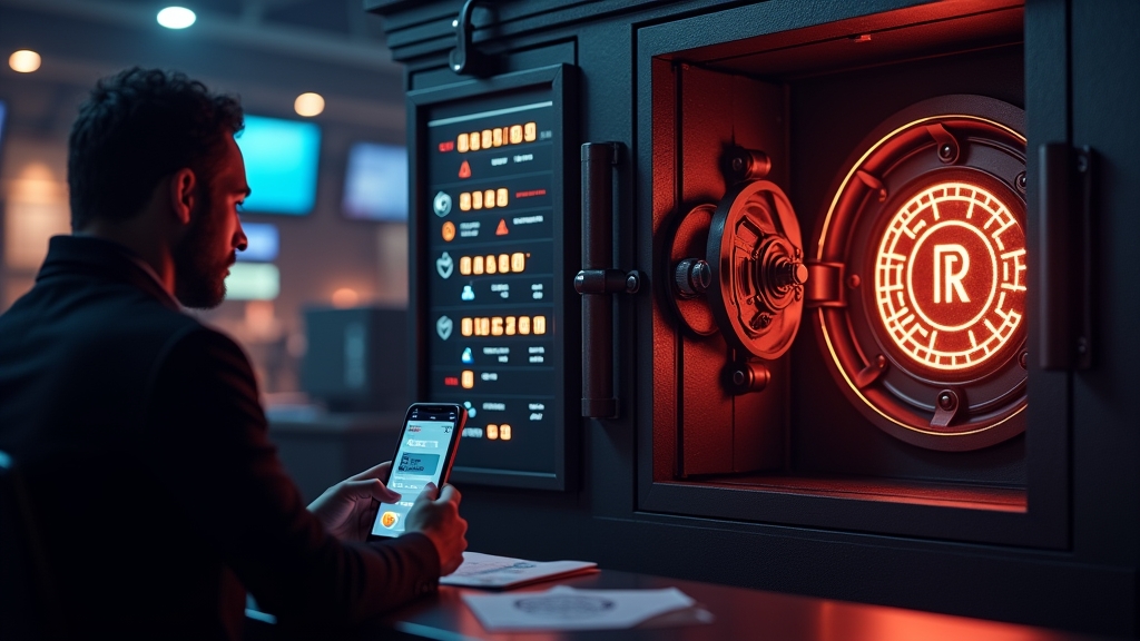 Auszahlungsübersicht mit sicherem Tresor und Statusanzeige im Casino-Design