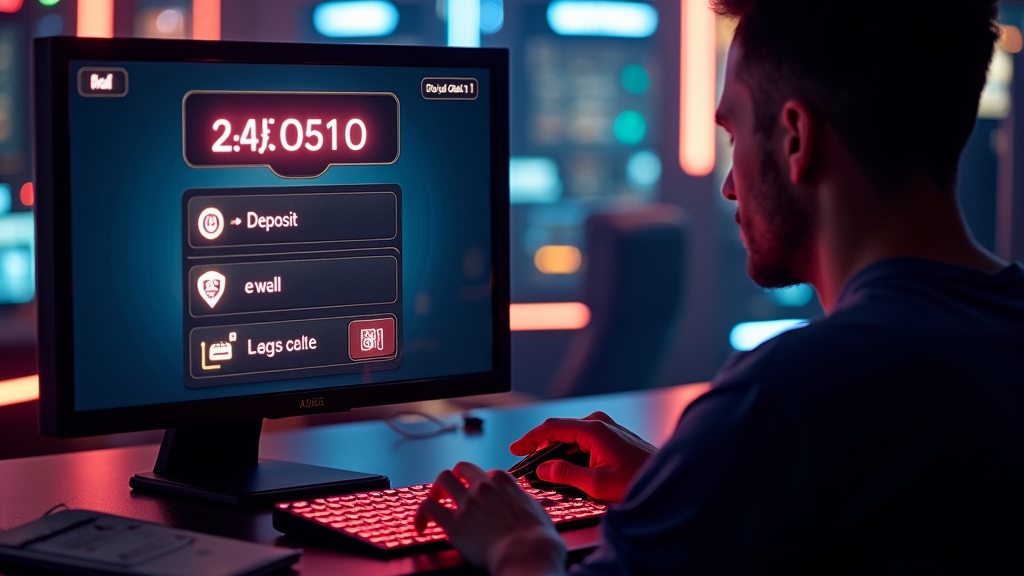 Spieler prüft Einzahlungsoptionen an einem beleuchteten Casino-Terminal
