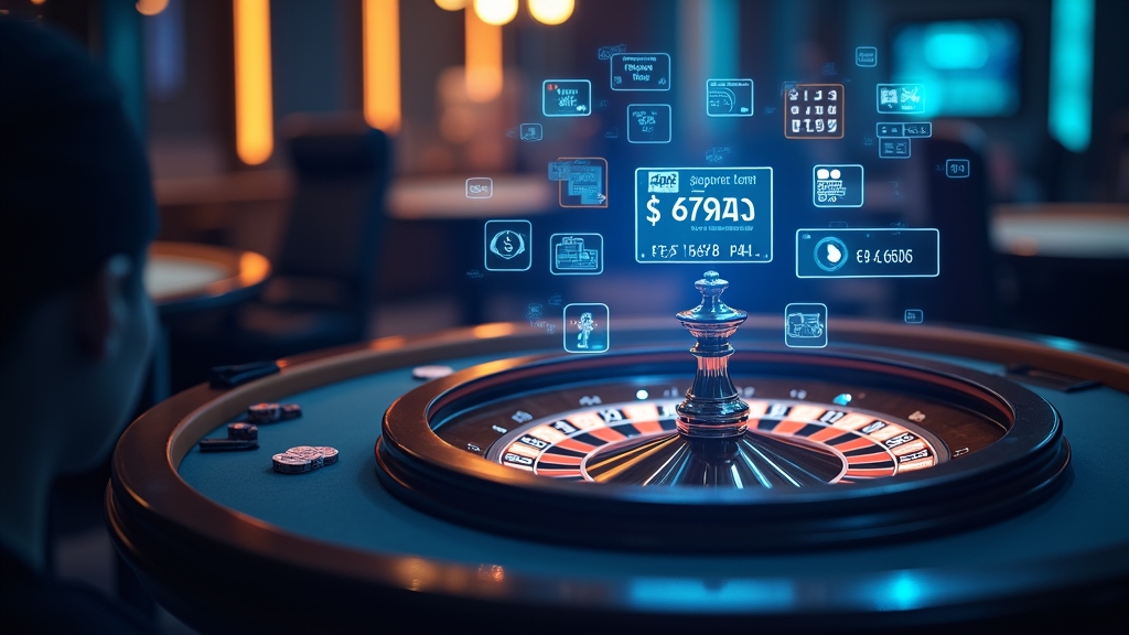 Casino-Tisch mit Zahlungsmethoden und Bonusanzeige für einen Einzahlungsbonus