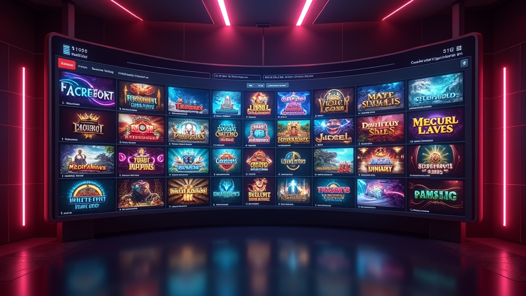 Übersicht verschiedener Slots in einer Casino-Spieleliste mit dunkler Neonoptik